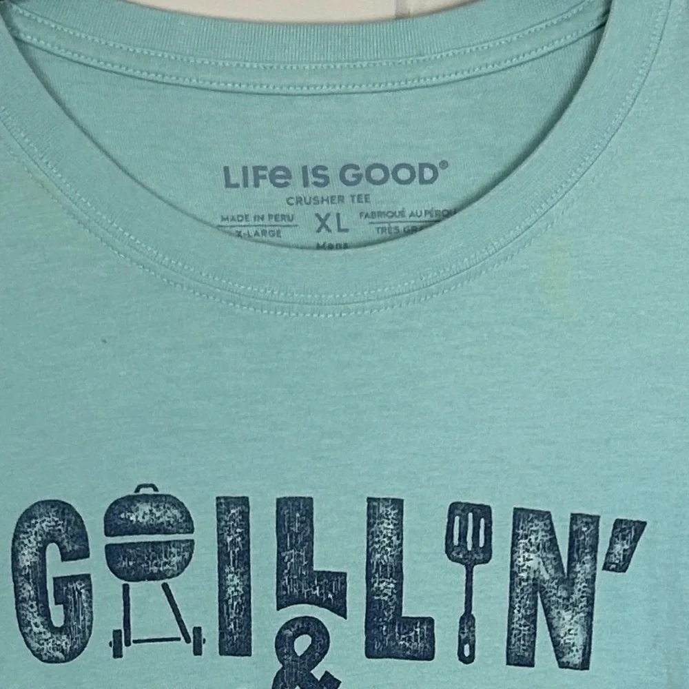 Life Is Good Grillin’ & Chillin’ Blue Long Sleeve Graphic crusher Tee XL Casual